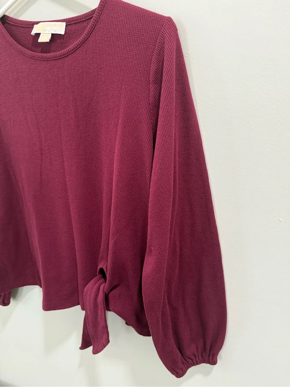 Michael Kors Long Sleeve Tie-Hem Top in Berry Plum
